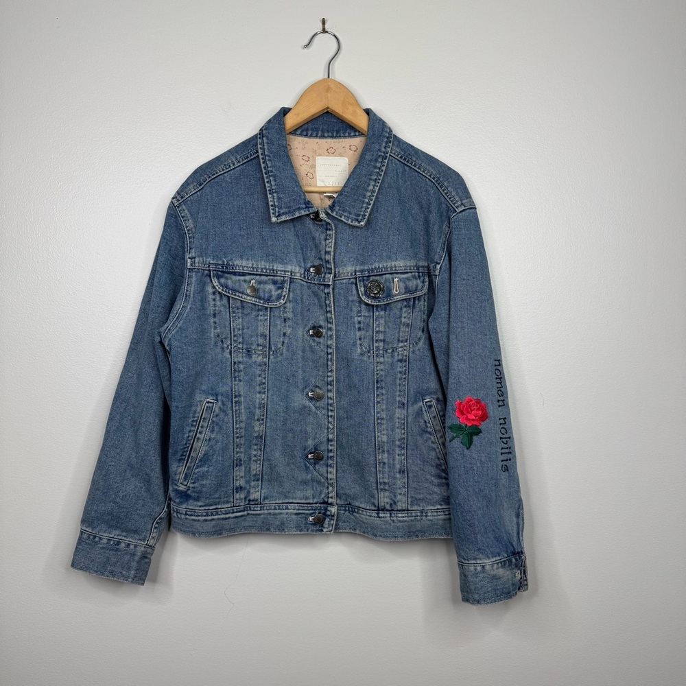 J.Jill Floral Cloth Lined Denim Trucker Jean Jacket Large